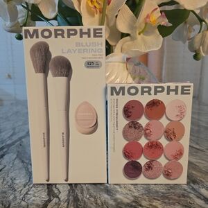 Morphe Rose-Tone Eyeshadow Palette & Blush Layering Brush Set - Pink, White